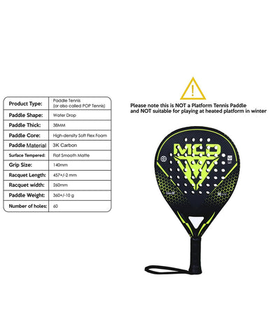 MCD Padel Shovel Man and Woman Carbon Fiber Lightweight Professional Padel Racket Unisex for Youth and Adult